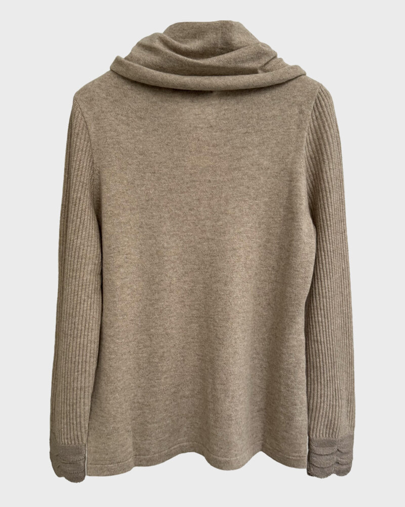 CASHMERE CREWNECK SWEATER WITH RUFFLES AND TRIM DETAILS : SAND