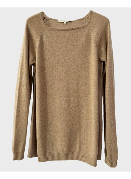 CASHMERE TUNIC WITH SILK PANELS: TOBACCO