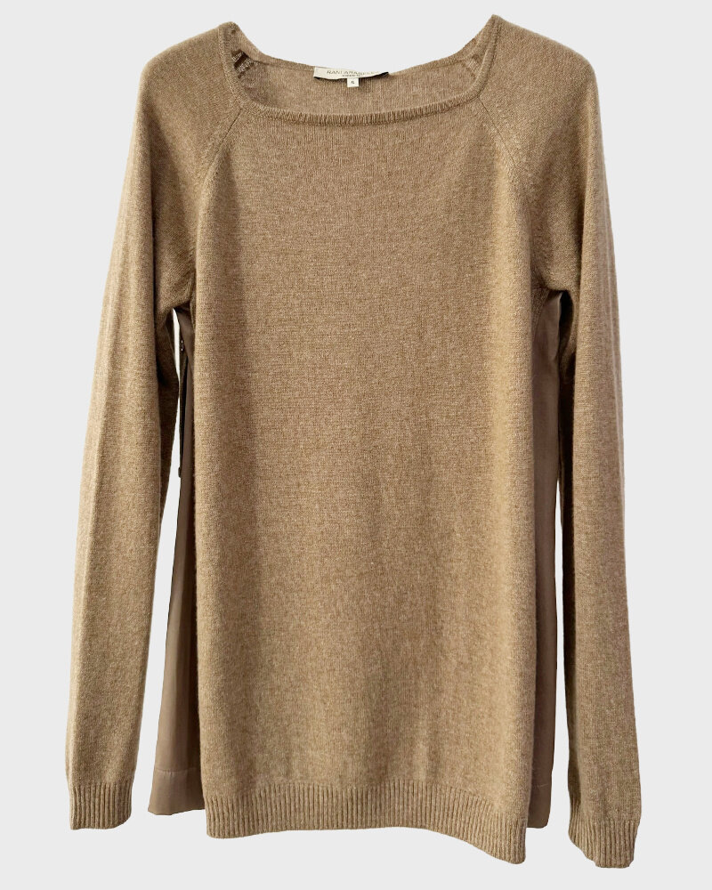 CASHMERE TUNIC WITH SILK PANELS: TOBACCO