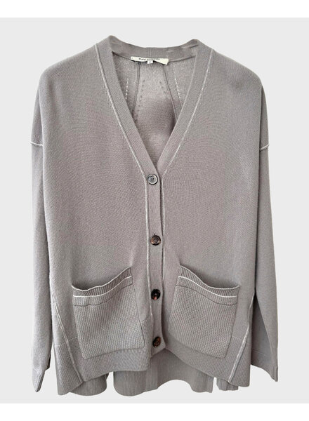KNIT HI-LOW CARDIGAN: MUSHROOM