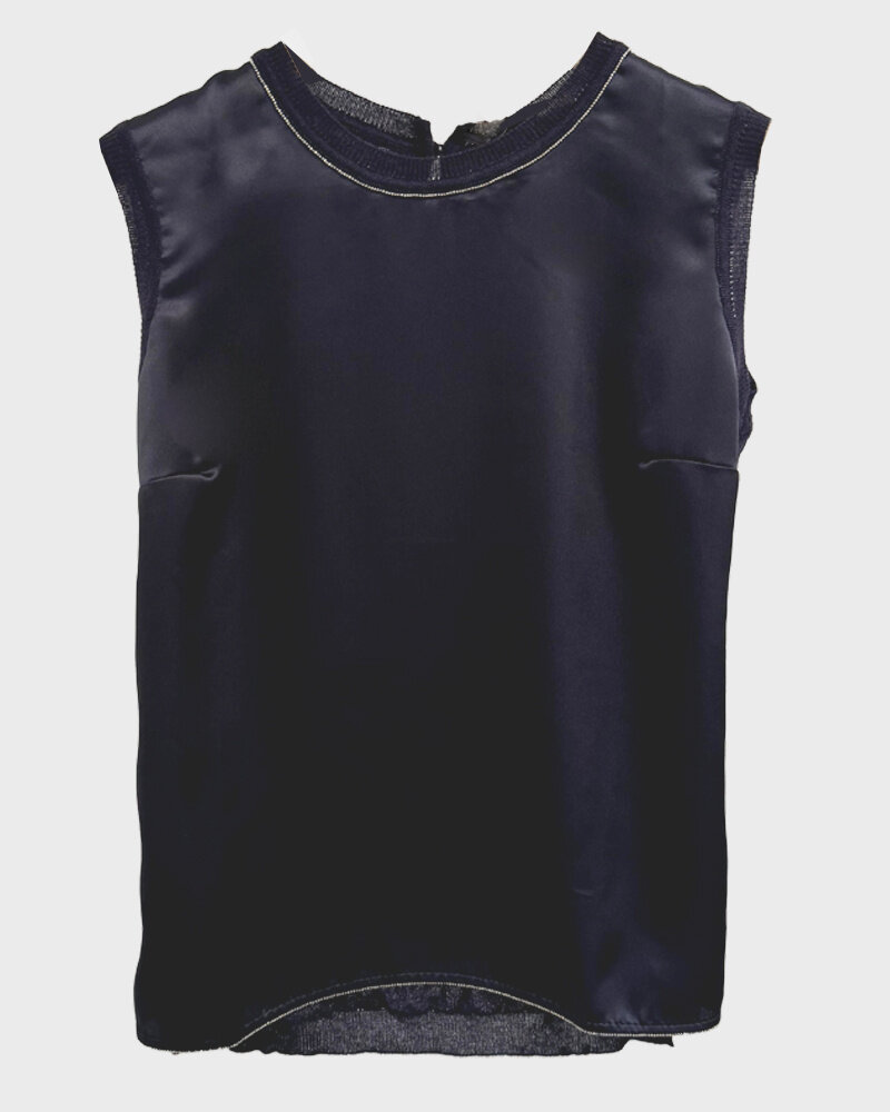 EMBELLISHED SHELL WITH SILK FRONT: NAVY