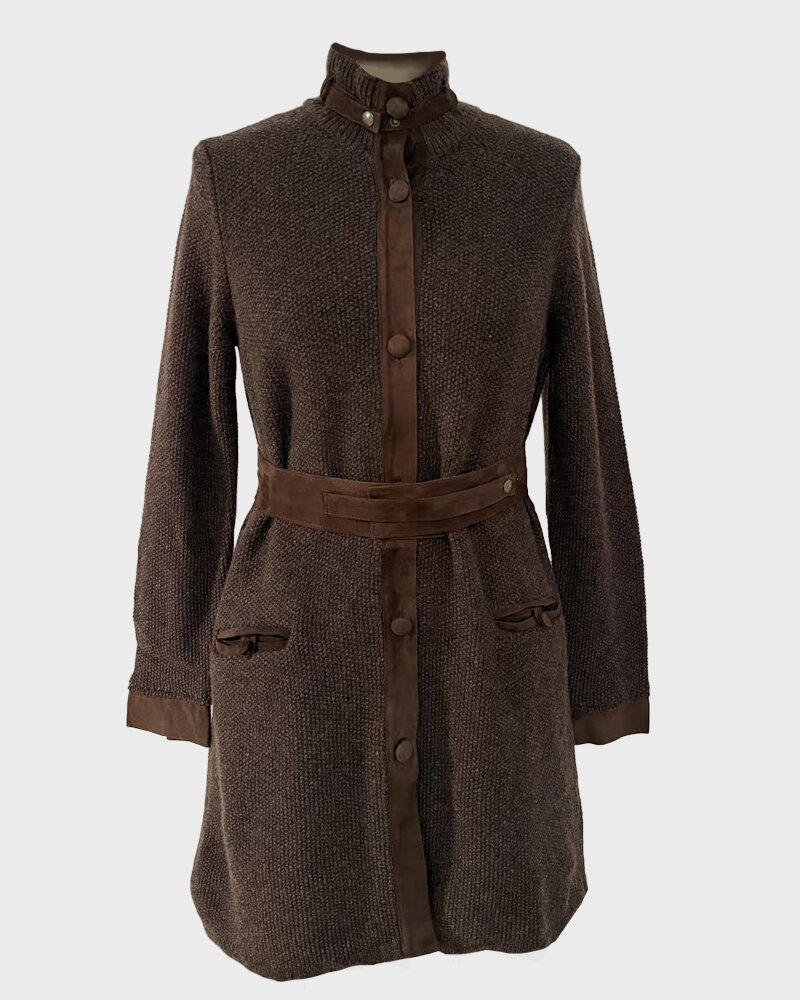 RICE POINT COAT WITH SUEDE: CHOCOLATE MELANGE