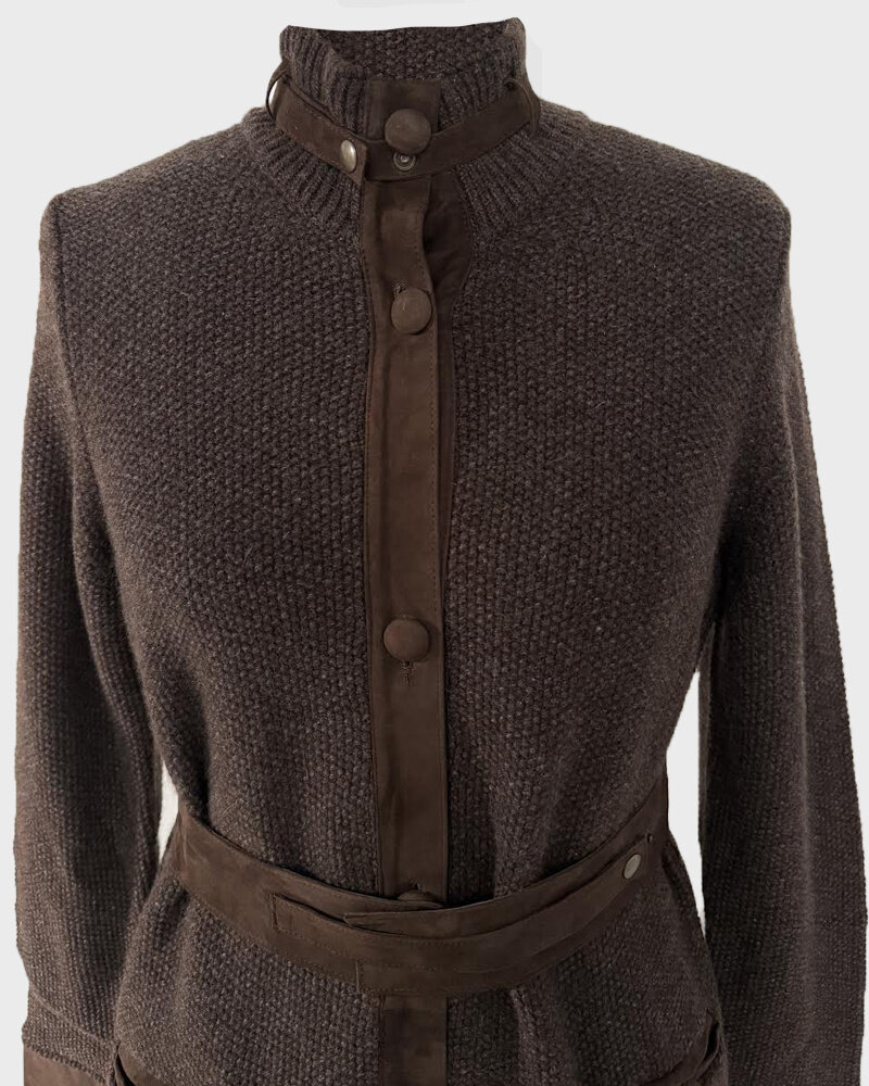 RICE POINT COAT WITH SUEDE: CHOCOLATE MELANGE