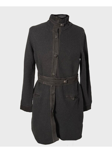 RICE POINT COAT WITH SUEDE: BLACK