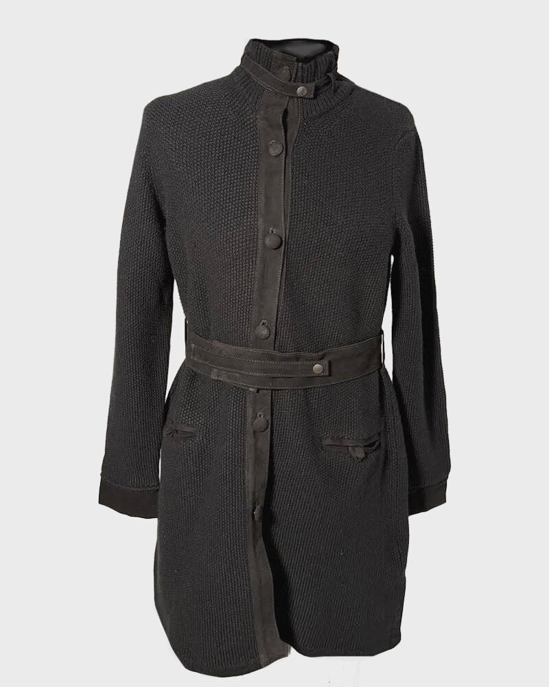 RICE POINT COAT WITH SUEDE: BLACK