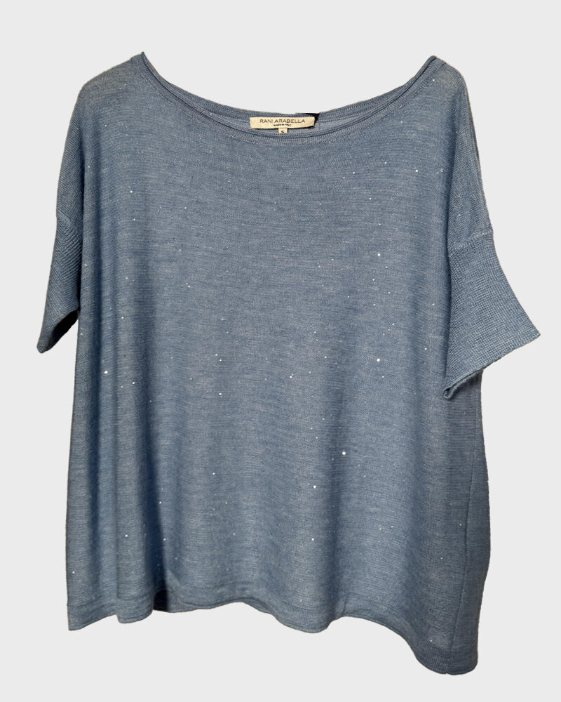 KNIT CREWNECK W/  SEQUINS: AZURE