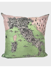 SILK PRINTED PILLOW ON BOTH SIDE: 16" X 16": MAP OF ITALY