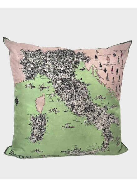 SILK PRINTED PILLOW ON BOTH SIDE: 16" X 16": MAP OF ITALY