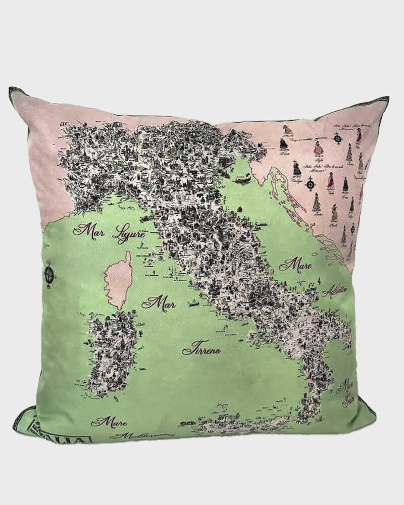 SILK PRINTED PILLOW ON BOTH SIDE: 16" X 16": MAP OF ITALY