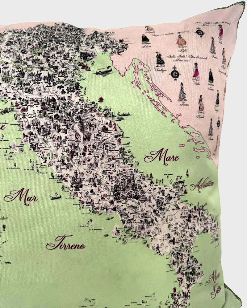 SILK PRINTED PILLOW ON BOTH SIDE: 16" X 16": MAP OF ITALY