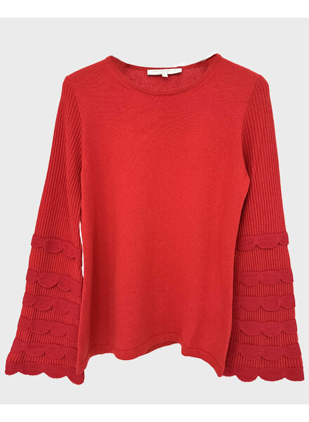 CASHMERE CREWNECK SWEATER WITH RUFFLES: RED