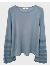 CASHMERE CREWNECK SWEATER WITH RUFFLES: LIGHT BLUE