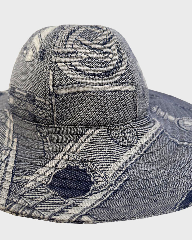 PRINTED BIG HAT: JACQUARD BITS: NAVY