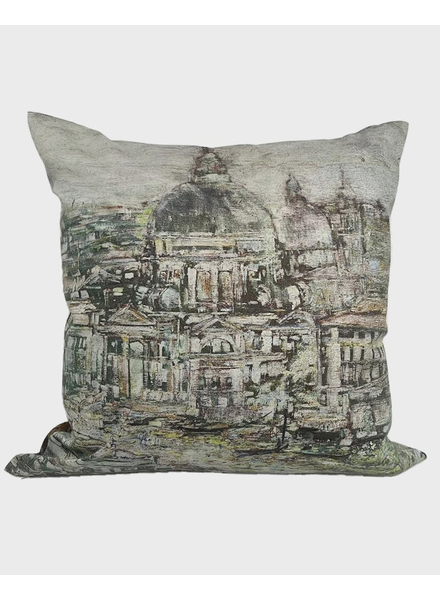 SILK PRINTED  PILLOW ON BOTH SIDE : VENICE SAGE PILLOW : 21" X 21"