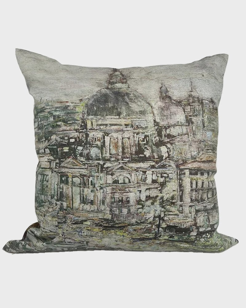 SILK PRINTED  PILLOW ON BOTH SIDE : VENICE SAGE PILLOW : 21" X 21"