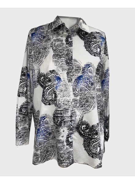 COLLARED COTTON PRINTED SHIRT: BLOCK PAISLEY: BLACK