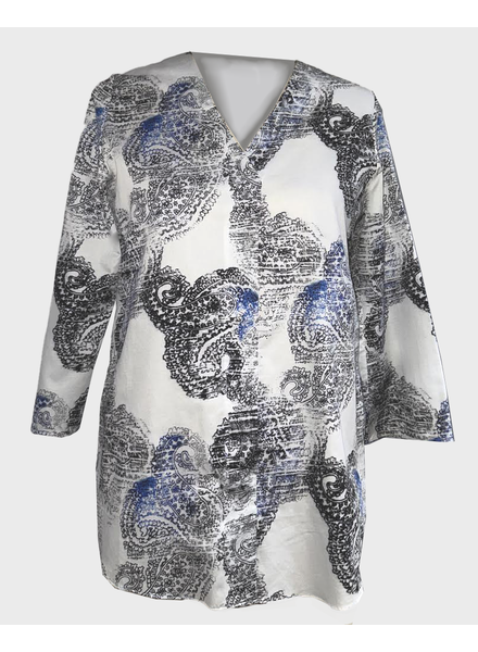 V-NECK COTTON PRINTED SHIRT: BLOCK PAISLEY: BLACK