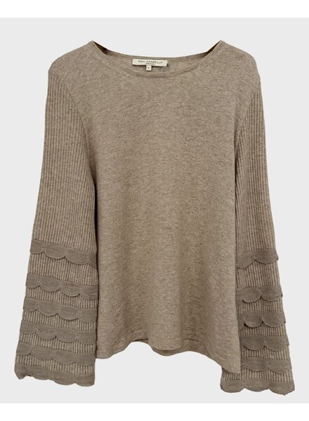 CASHMERE CREWNECK SWEATER WITH RUFFLES: SAND