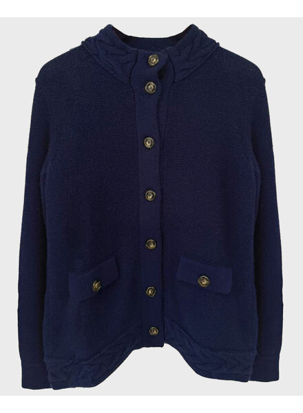 CASHMERE CARDIGAN WITH KNIT DETAILS: NAVY BLUE