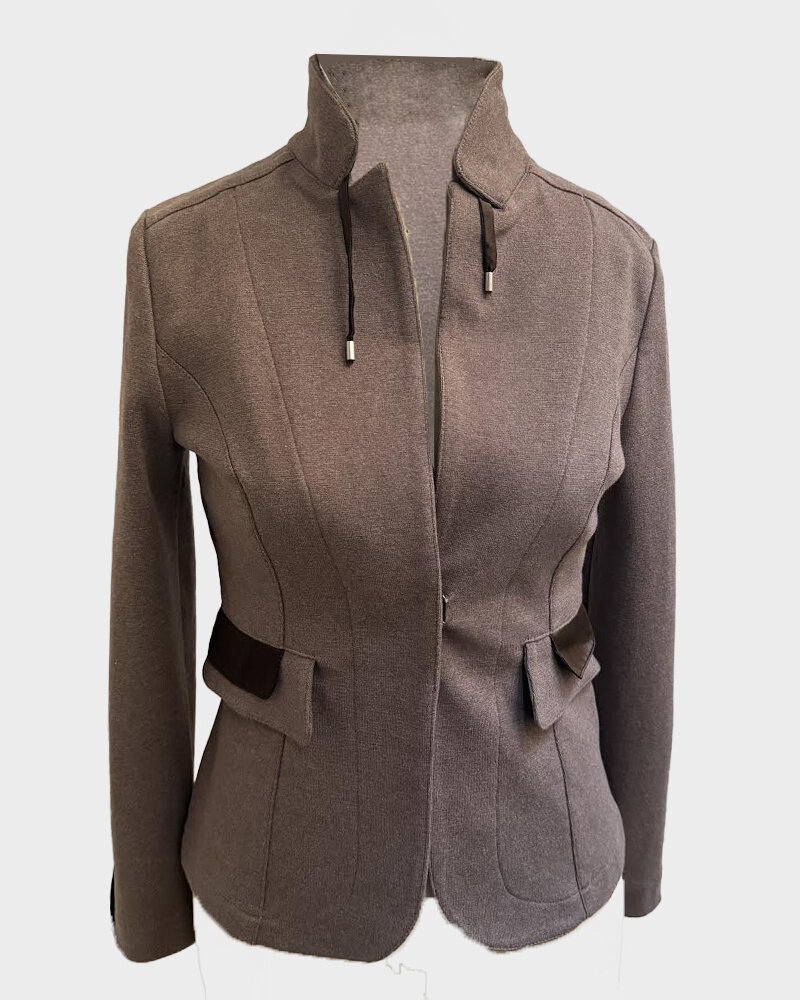COTTON BLAZER WITH SILK DETAILS: CHOCOLATE