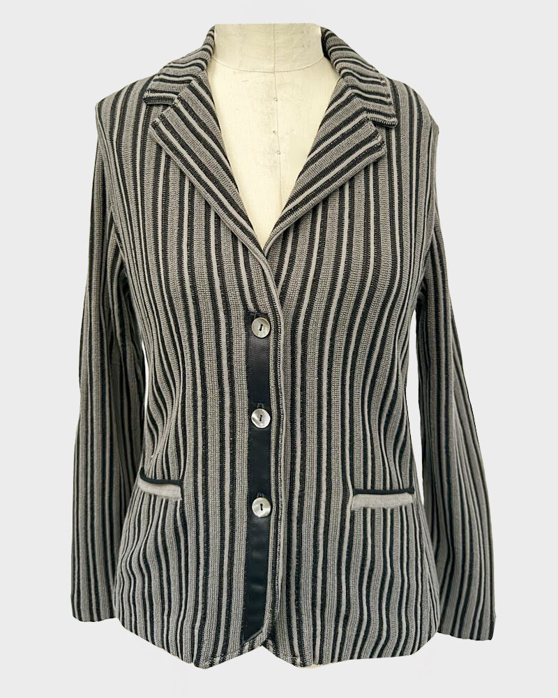 SILK-COTTON STRIPES BLAZER: BLACK-BEIGE