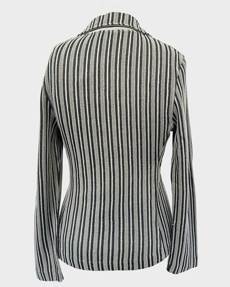 SILK-COTTON STRIPES BLAZER: BLACK-BEIGE
