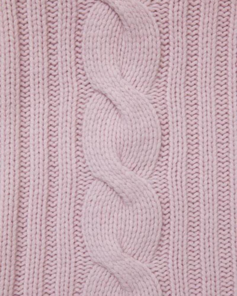 CASHMERE ROMA CABLE KNIT THROW: 50" X 72": PINK