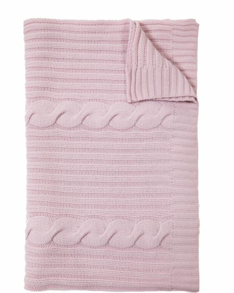 CASHMERE ROMA CABLE KNIT THROW: 50" X 72": PINK