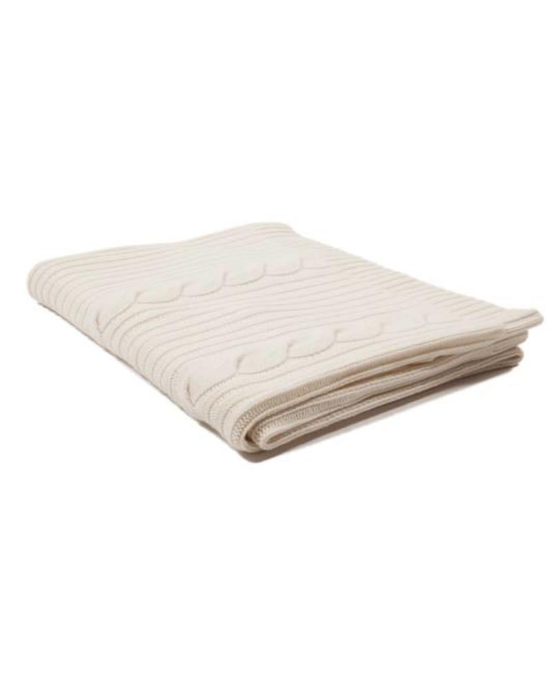 CASHMERE ROMA CABLE KNIT THROW: 50" X 72": IVORY