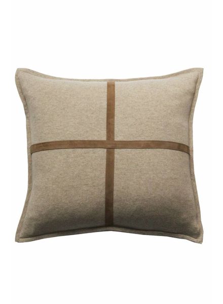 COTTON KNITTED LEOPARD PILLOW: 21" X 21": BEIGE