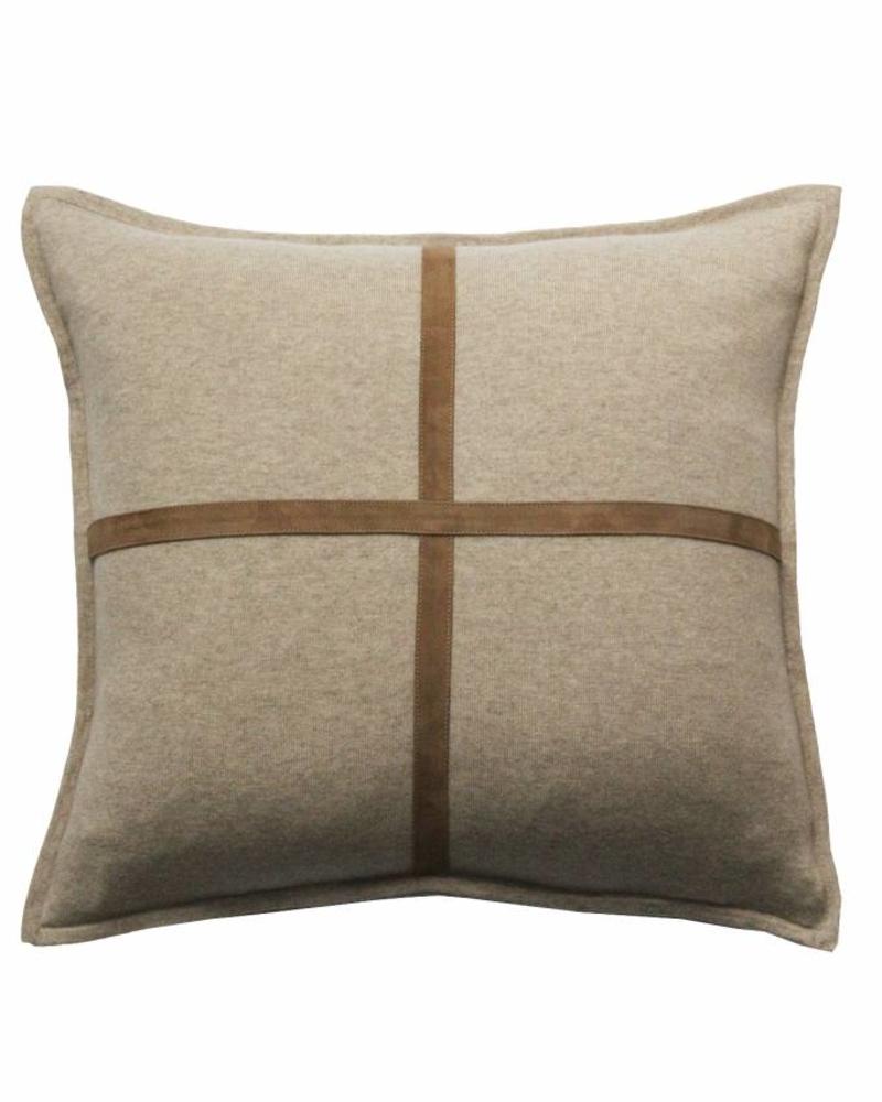 PALERMO CASHMERE PILLOW WITH CROSS SUEDE: 21" X 21": BEIGE