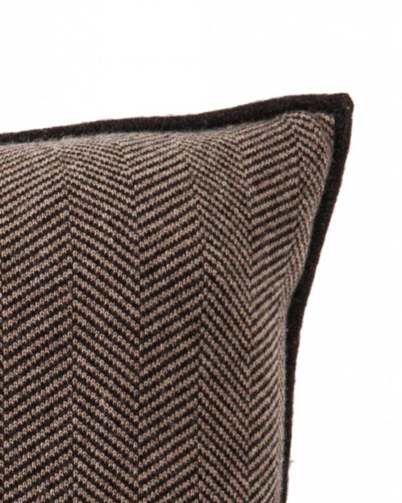 HENRY CASHMERE HERRINGBONE PILLOW: 21" X21": CHARCOAL-TAUPE