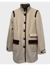 FABRIC AND SUEDE RIDING JACKET: TAUPE