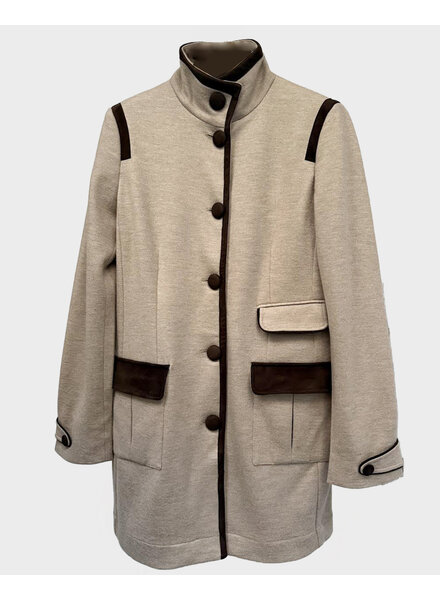 FABRIC AND SUEDE RIDING JACKET: TAUPE