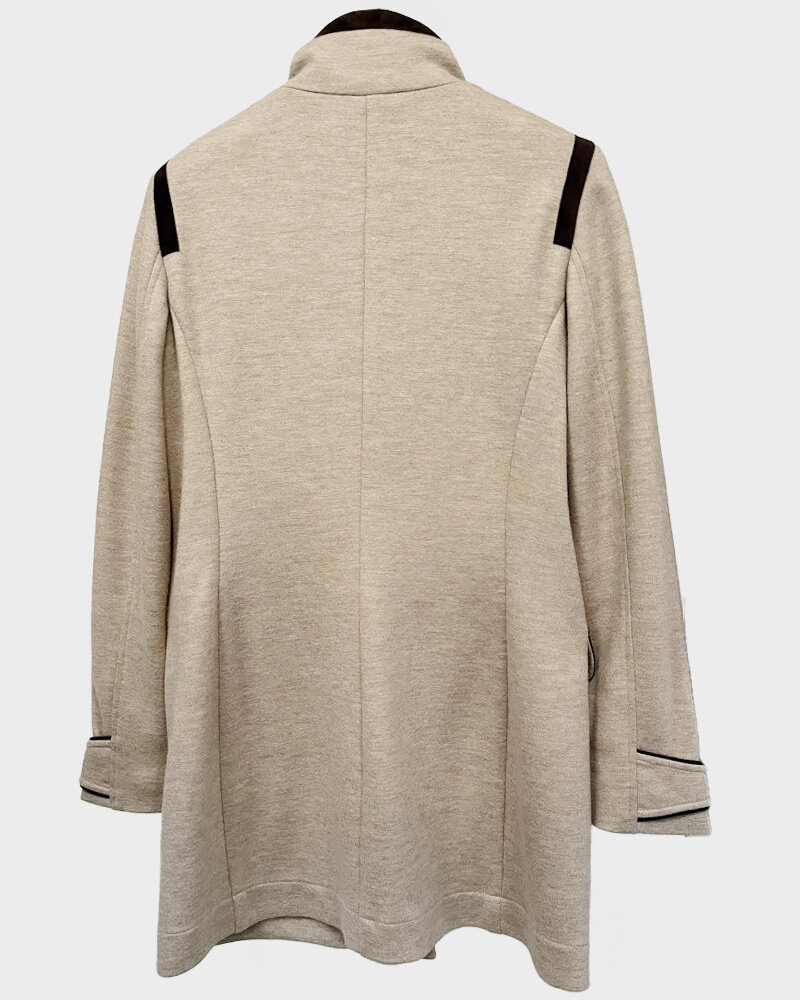 FABRIC AND SUEDE RIDING JACKET: TAUPE
