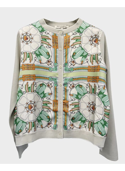 PRINTED SILK-COTTON KNIT CARDIGAN: STIRRUPS: FOREST