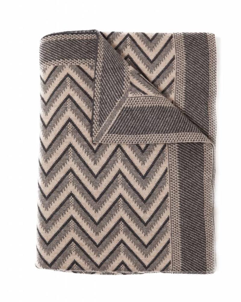 DILLON MODERN HERRINGBONE THROW: 50" X 70": ANTHRACITE-BEIGE