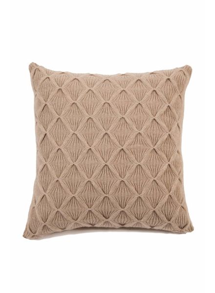 COMO CASHMERE BLEND KNITTED ARGYLE PILLOW: 21" X 21": BEIGE