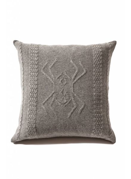 CASHMERE INTARSIA SPIDER KNITTED PILLOW: 21" X 21": GRAY