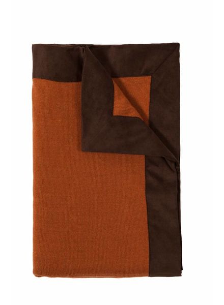 PORTOFINO CASHMERE BLEND THROW WITH SUEDE  BORDER: 52" X 75": BURNT