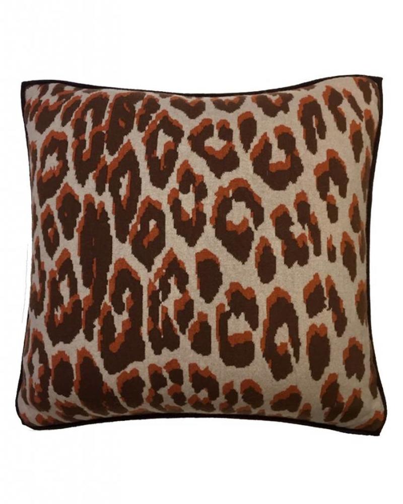 KNITTED LEOPARD-JUNGLE PILLOW: 21" X 21": TERRA