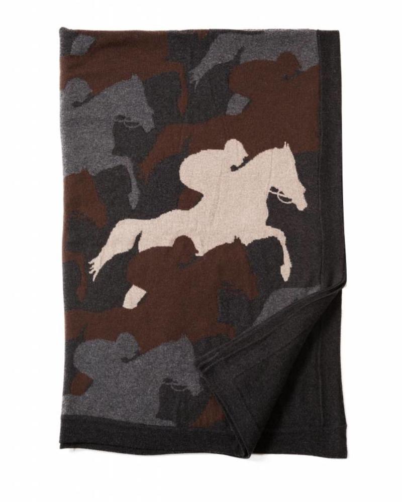 CANTERING HORSE THROW: 52" X 75": ANTHRACITE-CHOCOLATE-TAUPE