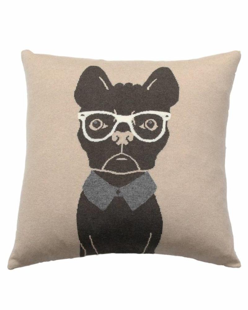 CASHMERE DOG PILLOW: 21" X 21": BEIGE-CHOCOLATE