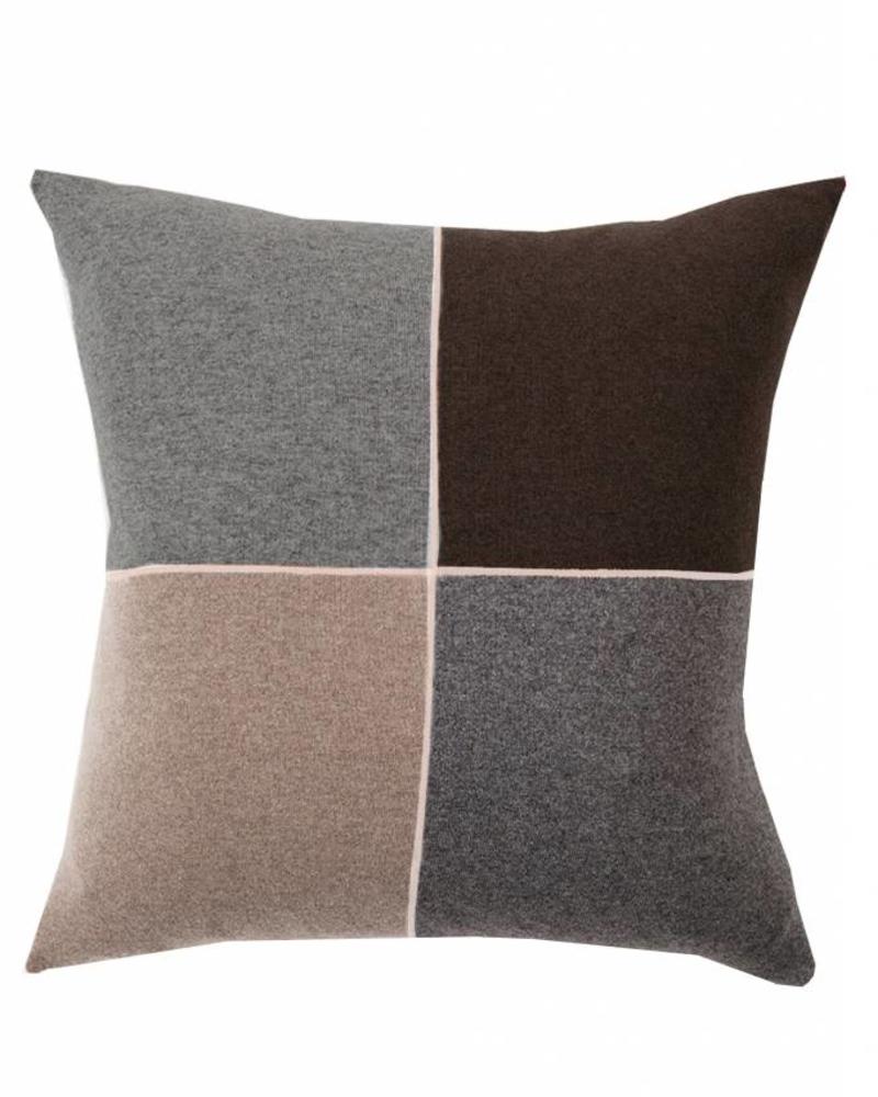 CASHMERE BLEND 4 CHECKS PILLOW: 21" X 21": CHARCOAL-CHOCOLATE