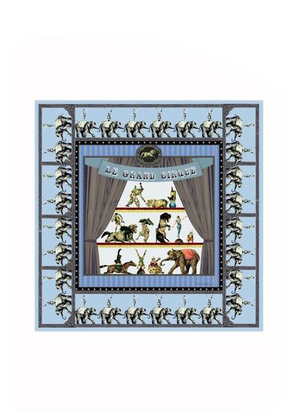 PRINTED CASHMERE SCARF: CIRCUS: BLUE