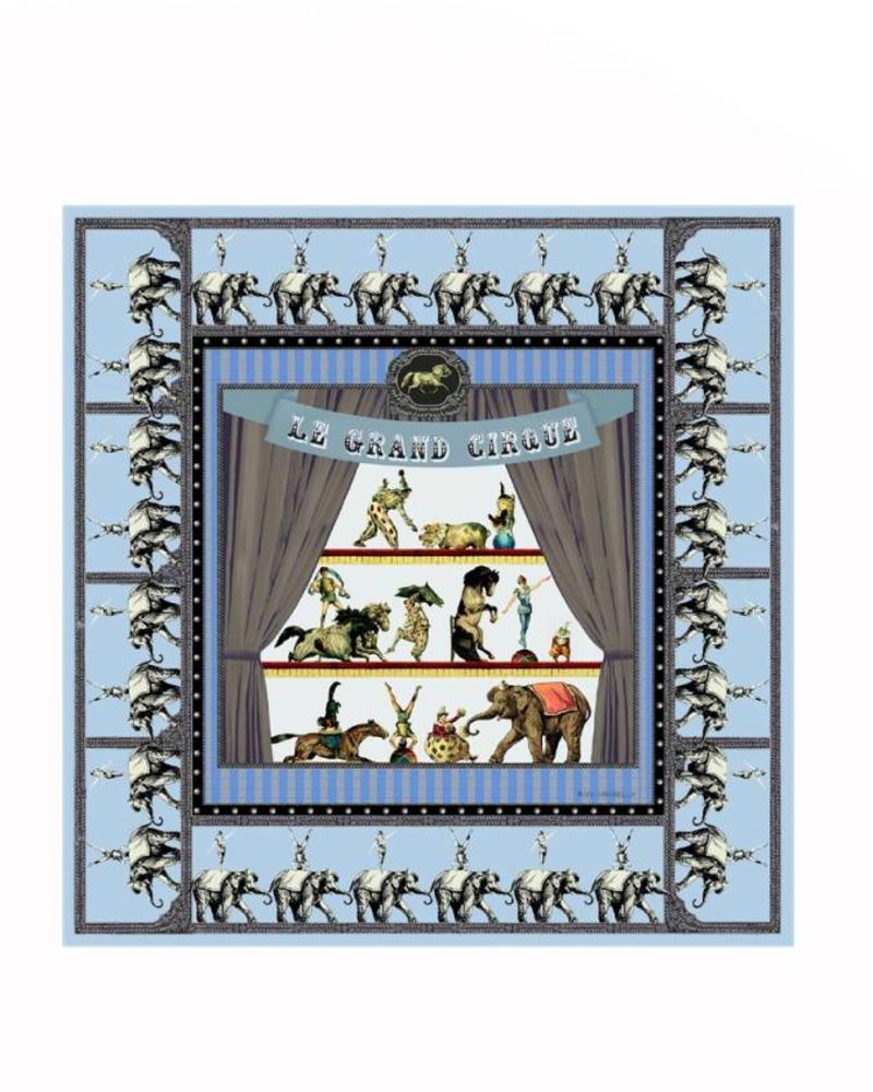 PRINTED CASHMERE SCARF: CIRCUS: BLUE