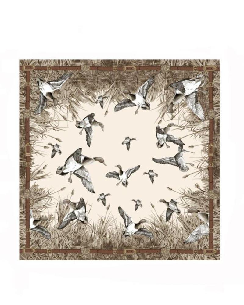CASHMERE PRINTED SCARF: DUCK: TAUPE