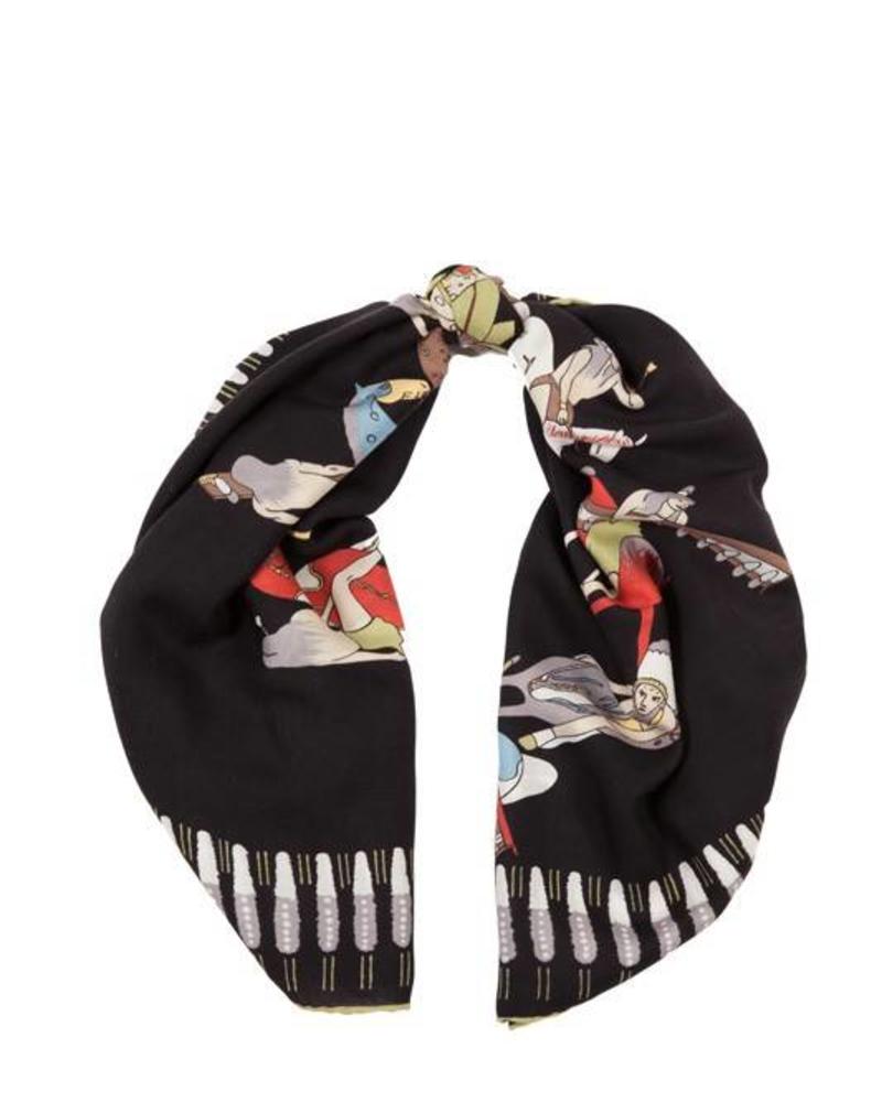 CASHMERE PRINTED SCARF: AMERICAN INDIAN: BLACK