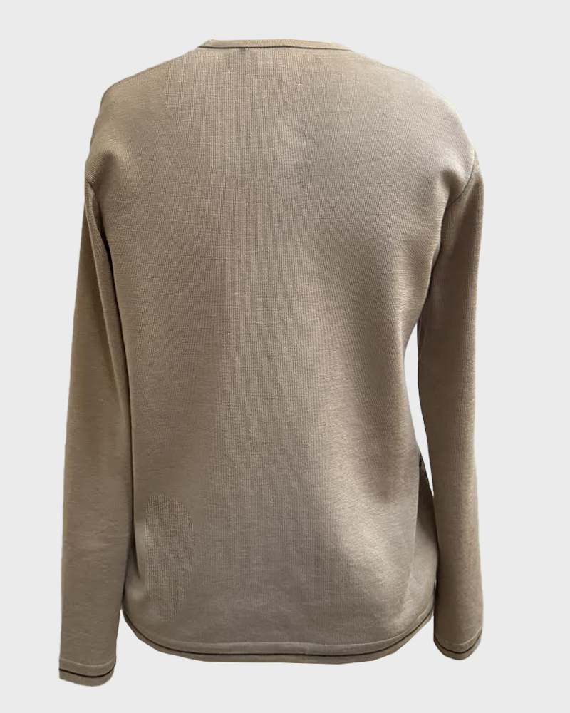 V-NECK CARDIGAN W/ SILK PRINT: CONSTELLATION BEIGE-BEIGE KNIT