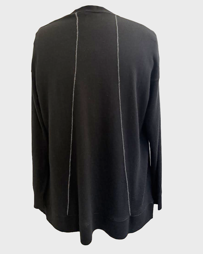 SUPERFINE CASHMERE CARDIGAN with Contrasting Stitch: BLACK